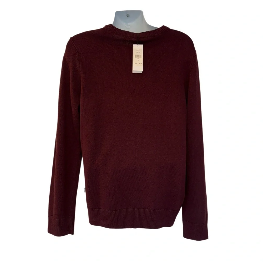 DKNY Men’s Wine Red Crewneck Sweater Size L – NWT – Logo Chest Stripe - Picture 5 of 15